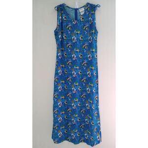 Disney Store Exclusive Mickey Minnie Floral Hawaiian Aloha Blue Ankle Maxi Dress
